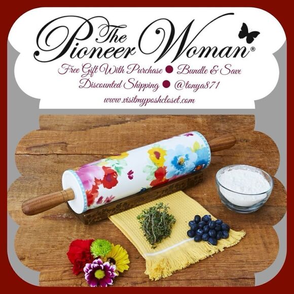 🦋 New Pioneer Woman Breezy Blossom Rolling Pin with Stand - Picture 3 of 7